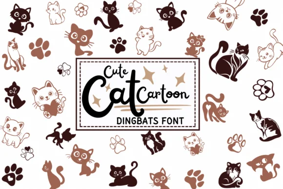 Cute Cat Cartoon by PraewDesigns — Dingbats Font