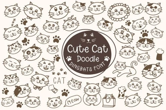 Cute Cat Doodle by Pui Art — Dingbats Font