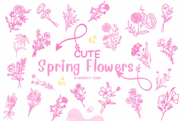 Cute Spring Flowers by CHANOK — Dingbats Font