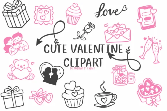 Cute Valentine Clipart by CHANOK — Dingbats Font