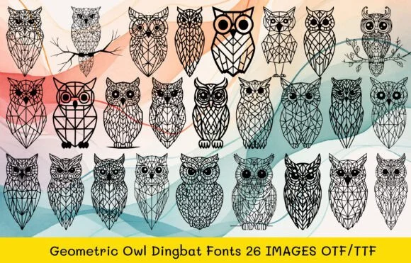 Geometric Owl Dingbats Fonts by MOMAT THIRTYONE — Dingbats Font
