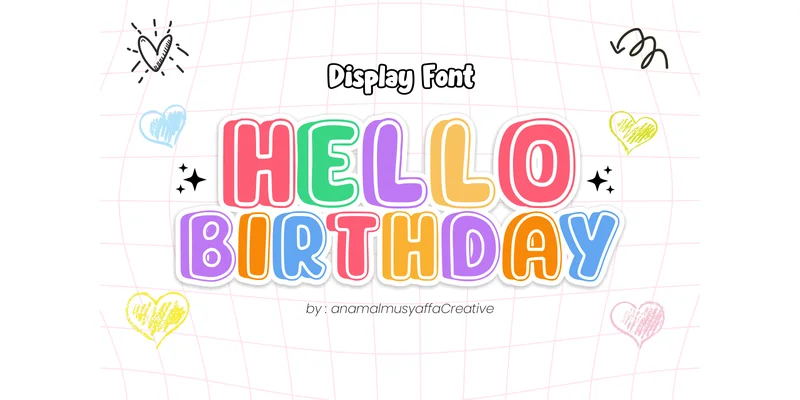 Hello Birthday Font by anamalmusyaffaCreative by anamalmusyaffaCreative β Display Font
