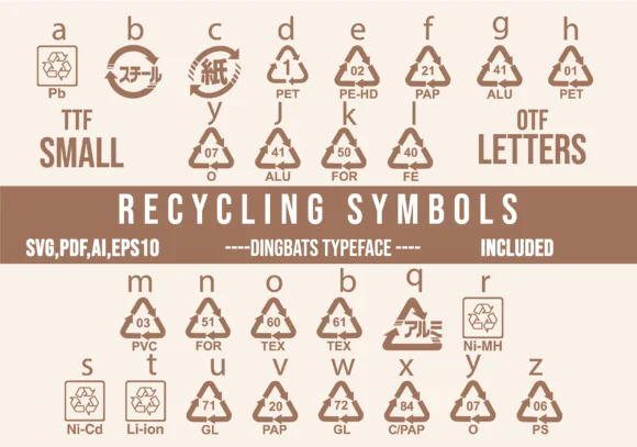 Packaging Recycling Symbols - Codes by Minimalistartstudio — Dingbats Font
