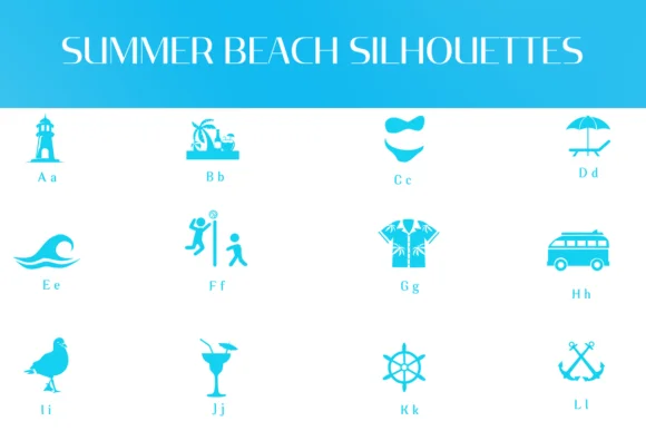 Summer Beach Silhouettes by Heartcraft Atelier — Dingbats Font — thumbnail 2