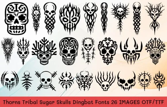 Thorns Tribal Sugar Skulls by MOMAT THIRTYONE — Dingbats Font