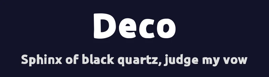 Deco by Cafe24 thkim, hmlim, mnelim, nhlee, sslee, sskim, smlim, yjkim, sdjeong, hskwak & 4IRTF — Display Font — thumbnail 2