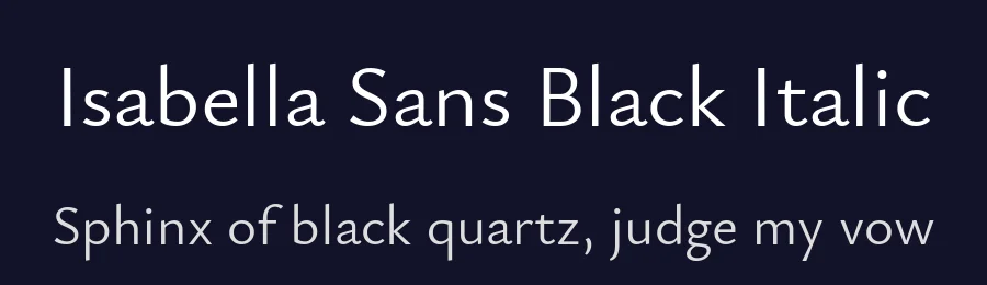 Isabella Sans Black Italic by Original fonts by Christian Thalmann (Catharsis Fonts), Modifications by Cristiano Sobral — Sans Font — thumbnail 2