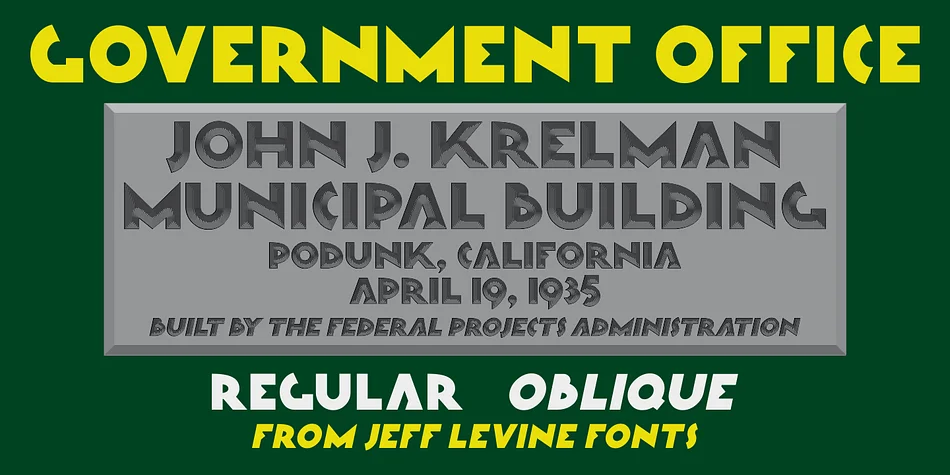 GOVERNMENT OFFICE JNL by Jeff Levine Fonts — Decorative Font