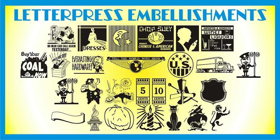 Letterpress Embellishments JNL by Jeff Levine Fonts — Dingbats Font