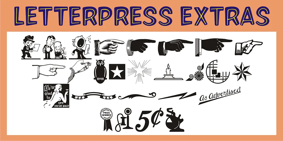 Letterpress Extras JNL by Jeff Levine Fonts — Dingbats Font