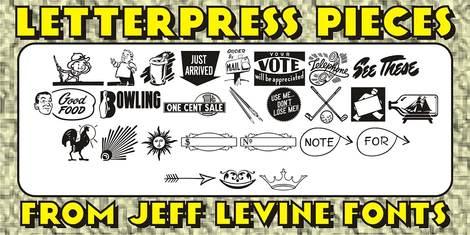 Letterpress Pieces JNL by Jeff Levine Fonts — Dingbats Font