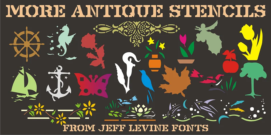 More Antique Stencils JNL by Jeff Levine Fonts — Dingbats Font