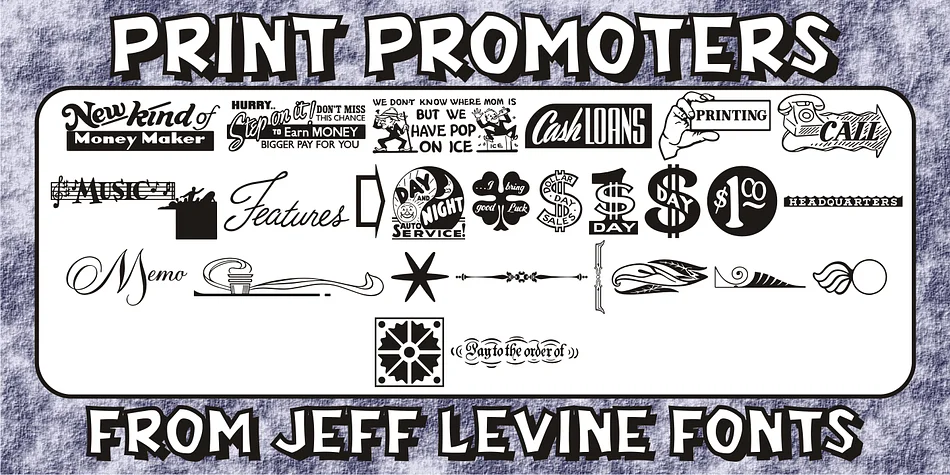 Print Promoters JNL by Jeff Levine Fonts — Dingbats Font