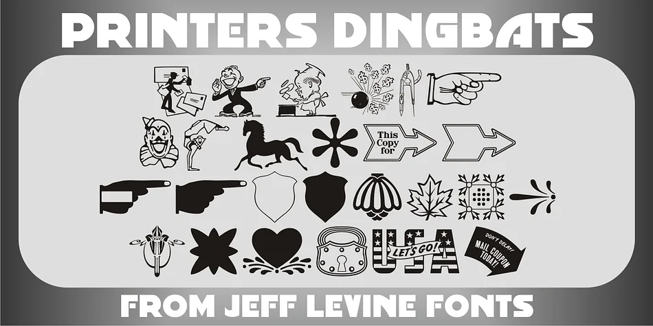 Printers Dingbats JNL by Jeff Levine Fonts — Dingbats Font