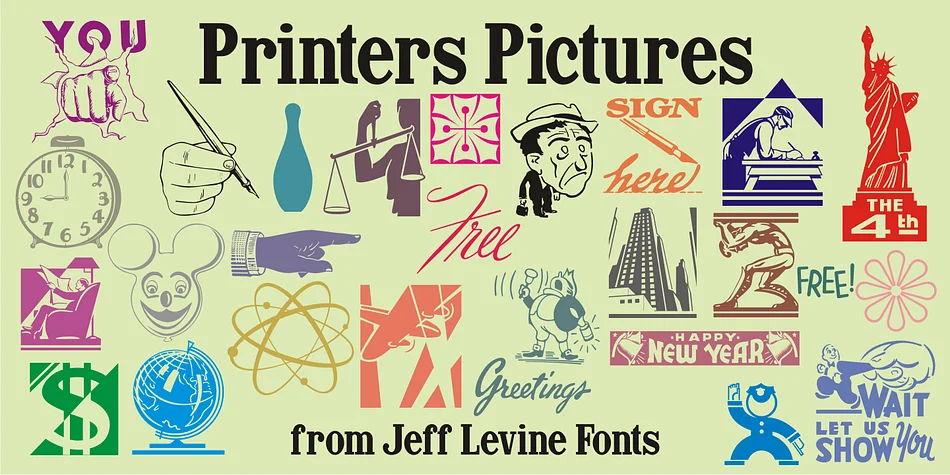 Printers Pictures JNL by Jeff Levine Fonts — Dingbats Font