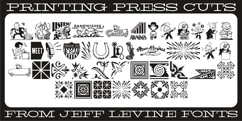 Printing Press Cuts JNL by Jeff Levine Fonts — Dingbats Font