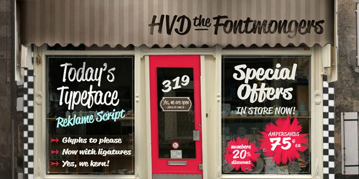Reklame Script by HVD Fonts β Script Handwritten Font
