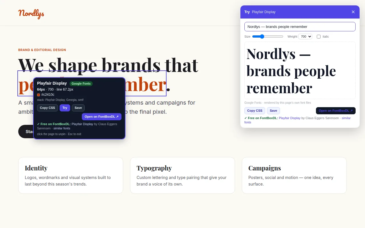 Try box rendering custom text in the page's headline font